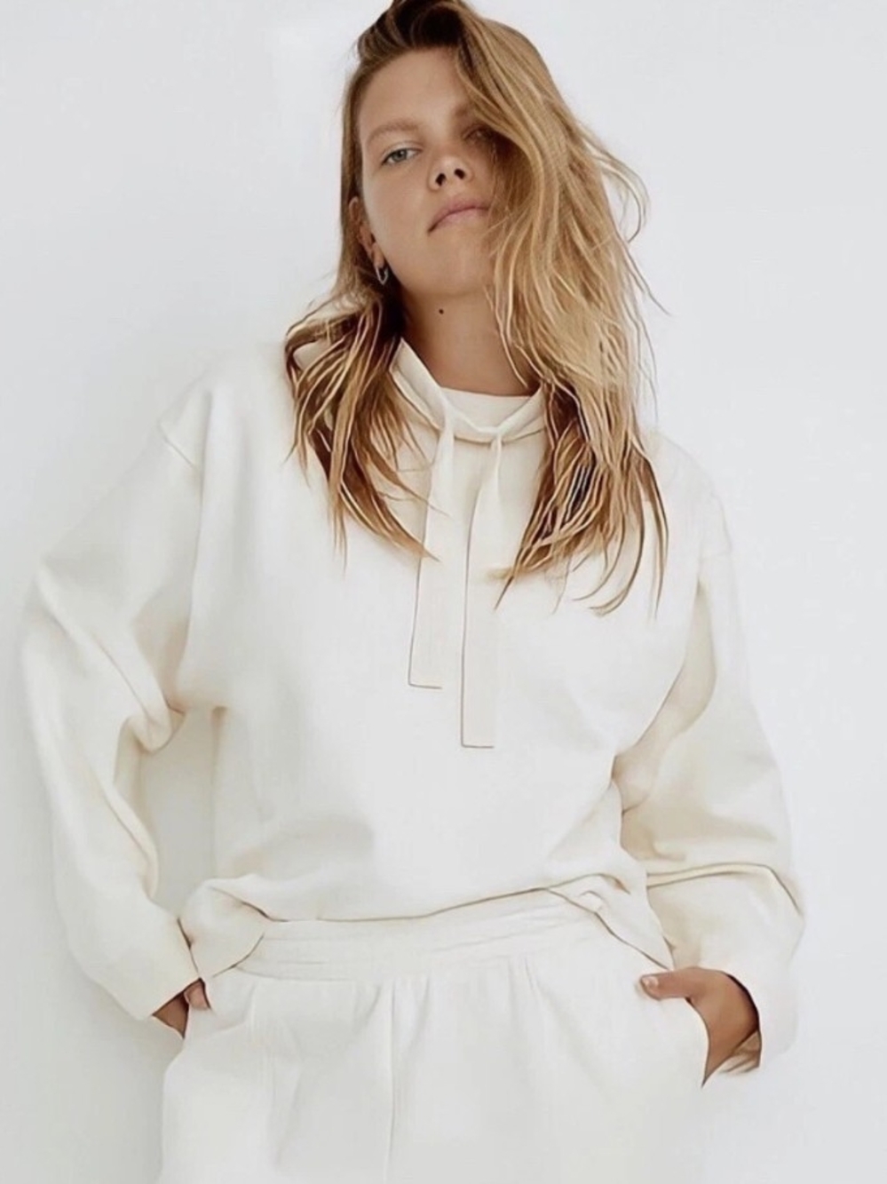 Madewell Cream Drawstring Mockneck Sweatshirt